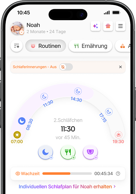 Tages-Schlafplan-Ansicht in der Yuppo-App