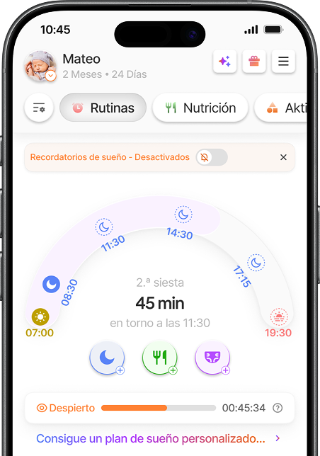 Pantalla del plan de sueño diario en la app de Yuppo