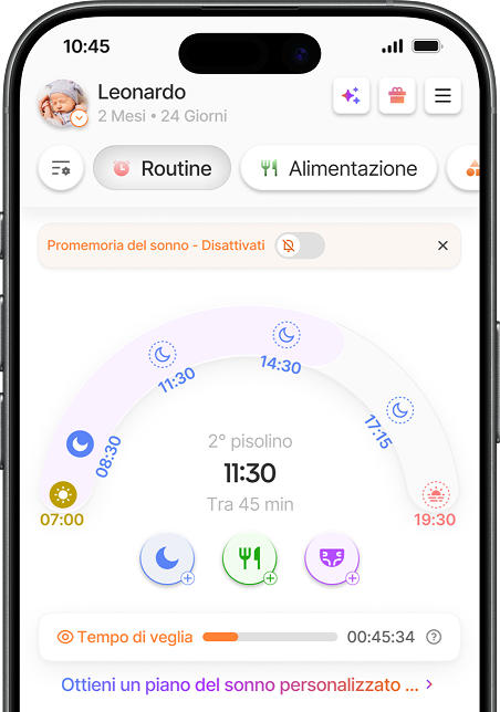 Schermata del piano del sonno quotidiano nell'app Yuppo