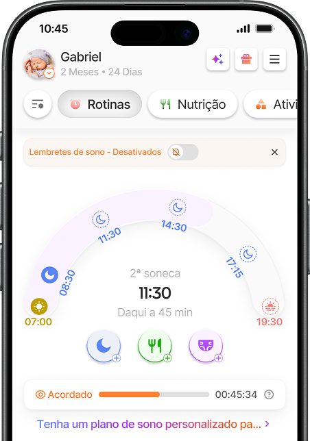 Tela do plano de sono diário no app Yuppo
