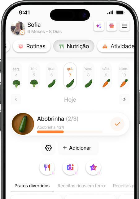 Tela de acompanhamento da introdução alimentar no app Yuppo