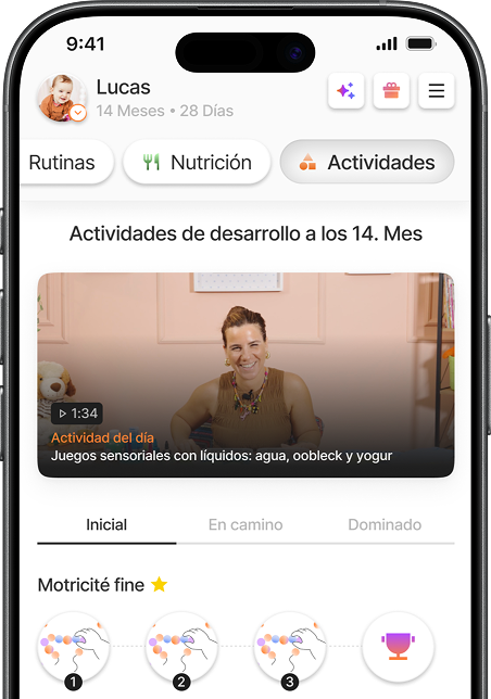 Pantalla de actividades de desarrollo mensuales en la app de Yuppo