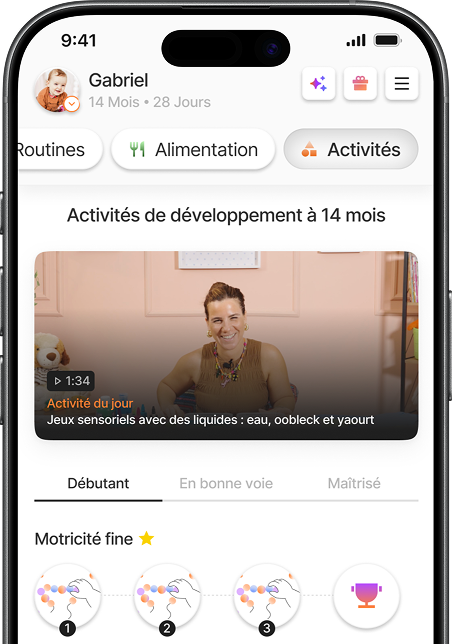 Écran des activités de développement mensuelles dans l'application Yuppo