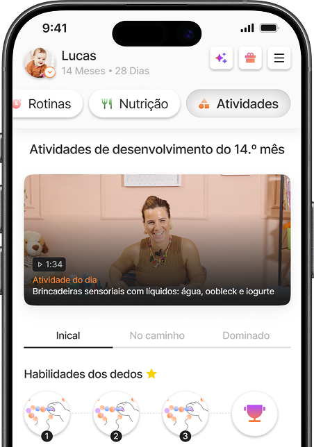 Tela de atividades de desenvolvimento mensais no app Yuppo