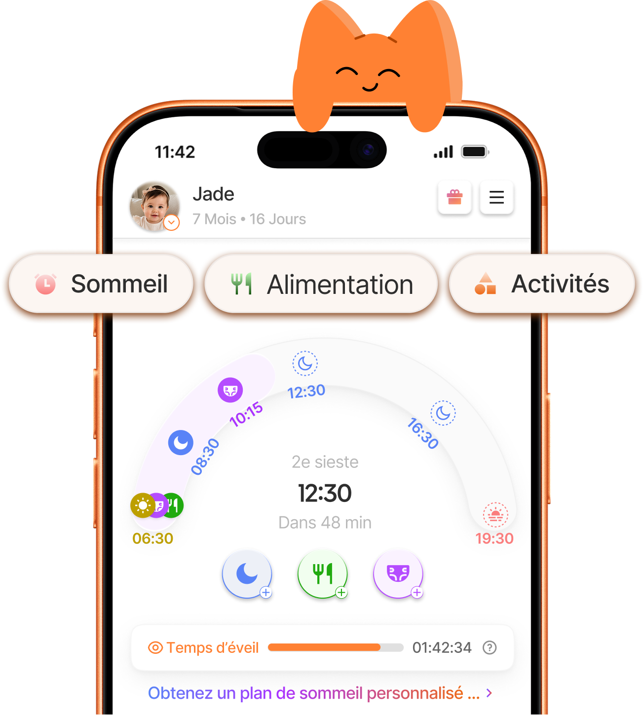 Un plan de sommeil personnalisé pour bébé dans l'application Yuppo