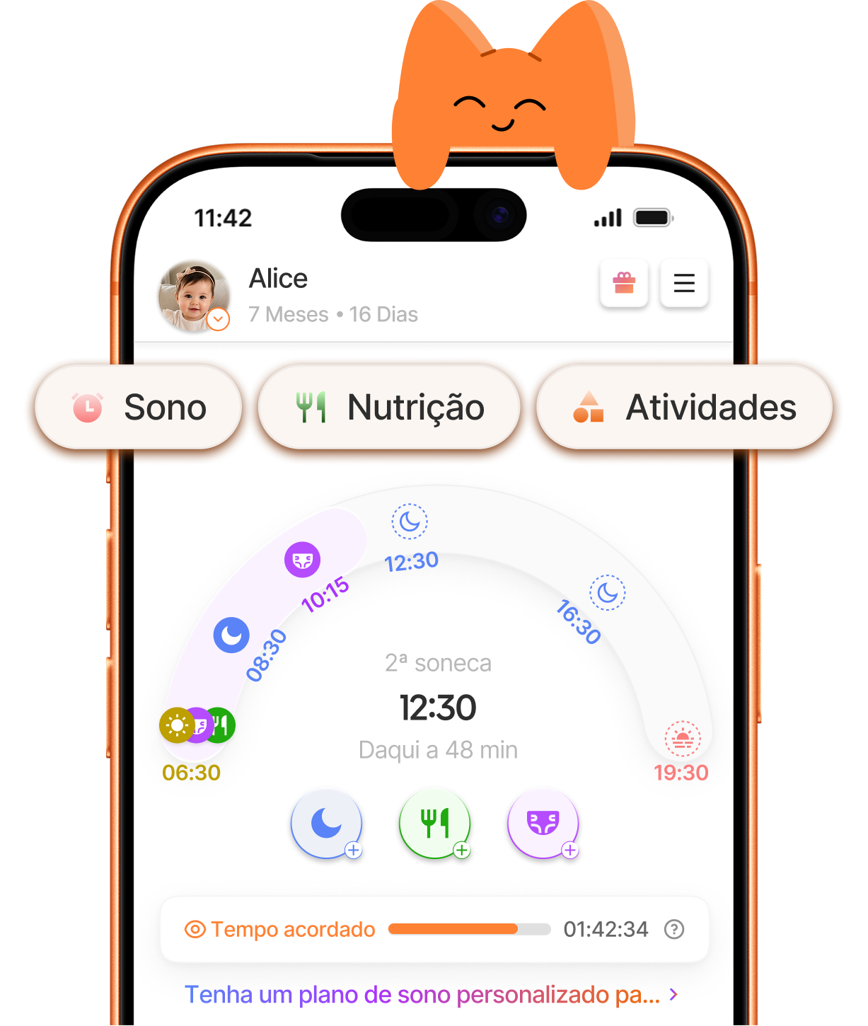 Um plano de sono personalizado para o bebê no app Yuppo