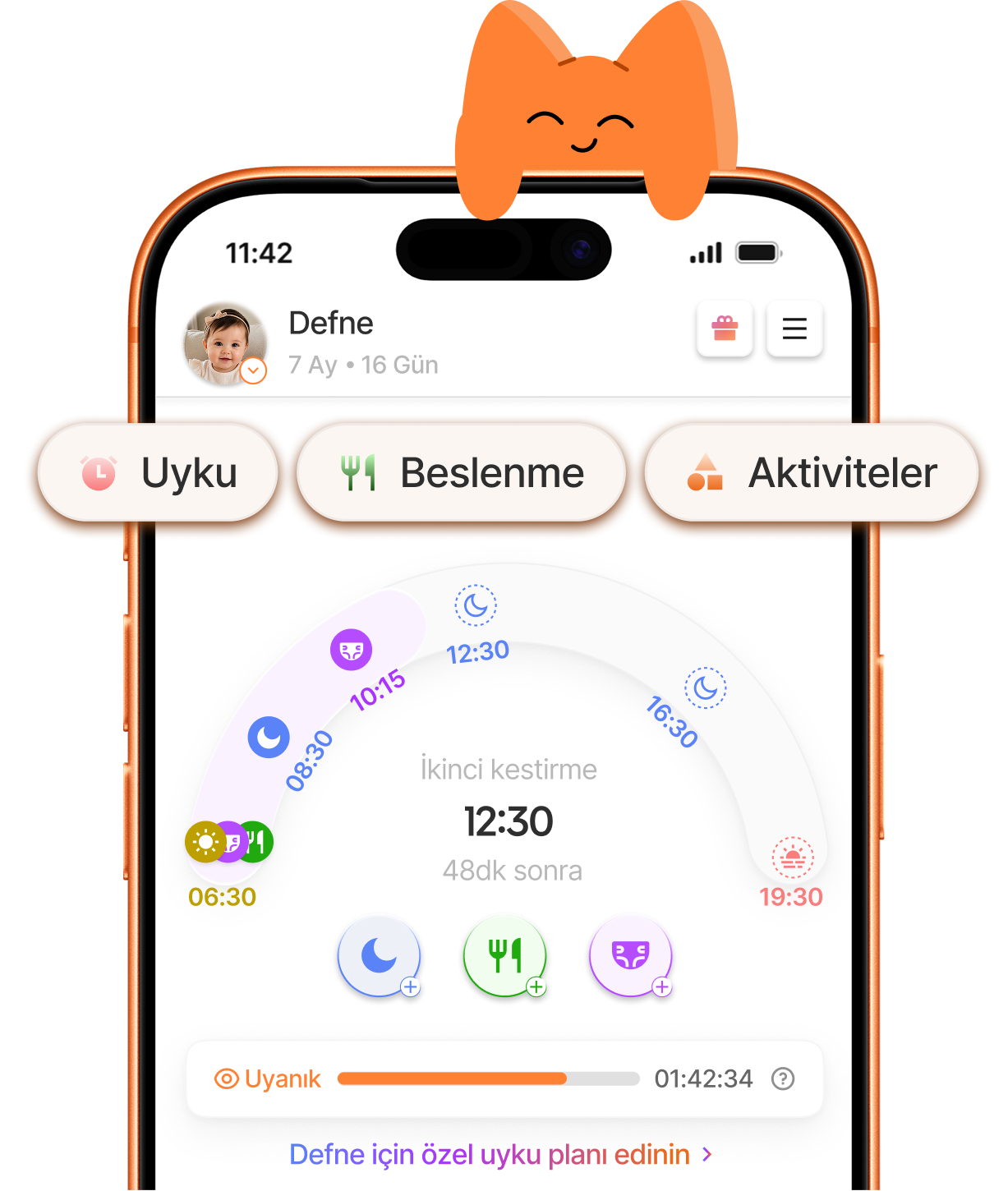 Yuppo uygulamasında bebeğe özel uyku planı ekranı