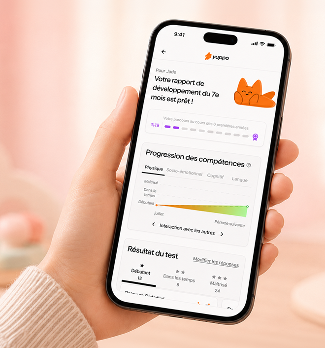Écran du rapport de développement dans l'application Yuppo