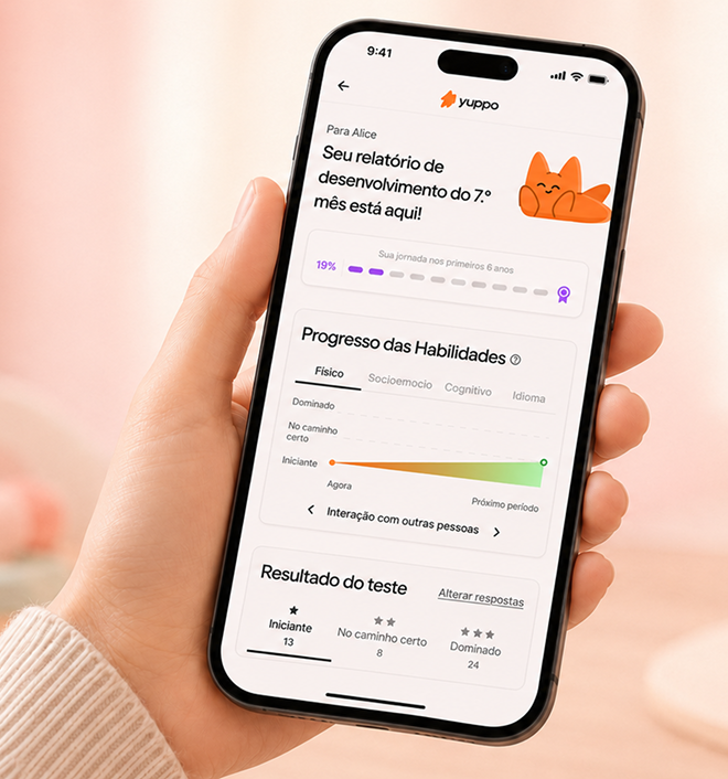 Tela de relatório de desenvolvimento no app Yuppo