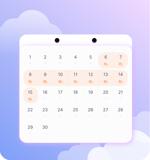 Pantalla del calendario de saltos de desarrollo en la app de Yuppo