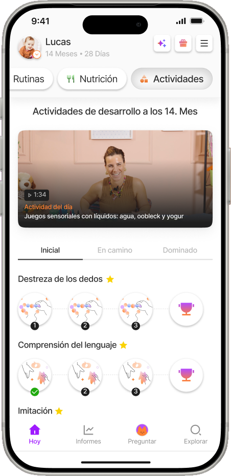 Pantalla de actividades sin pantallas de Yuppo Star