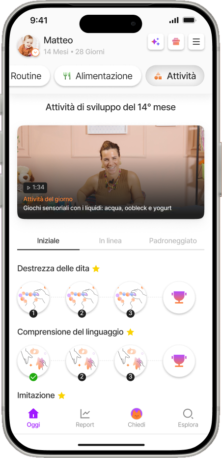 Schermata delle attività senza schermi di Yuppo Star