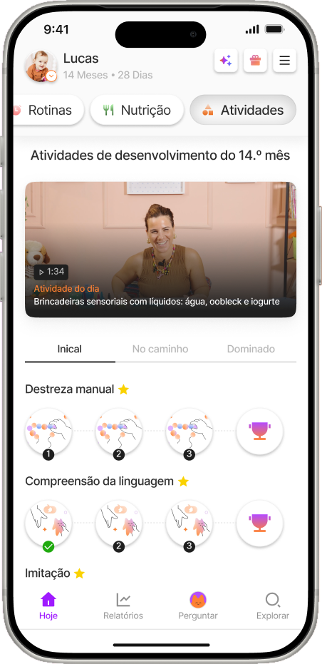 Tela de atividades sem telas do Yuppo Star