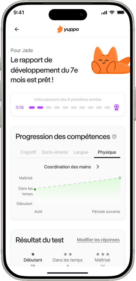 Écran du rapport de développement Yuppo Star