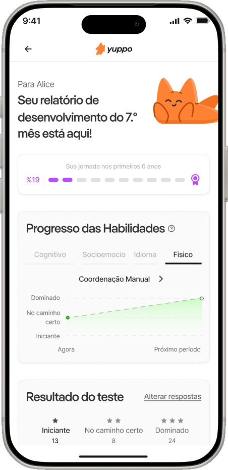 Tela do relatório de desenvolvimento do Yuppo Star