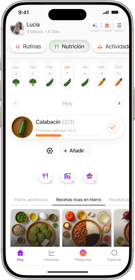 Pantalla del plan de nutrición de Yuppo Star