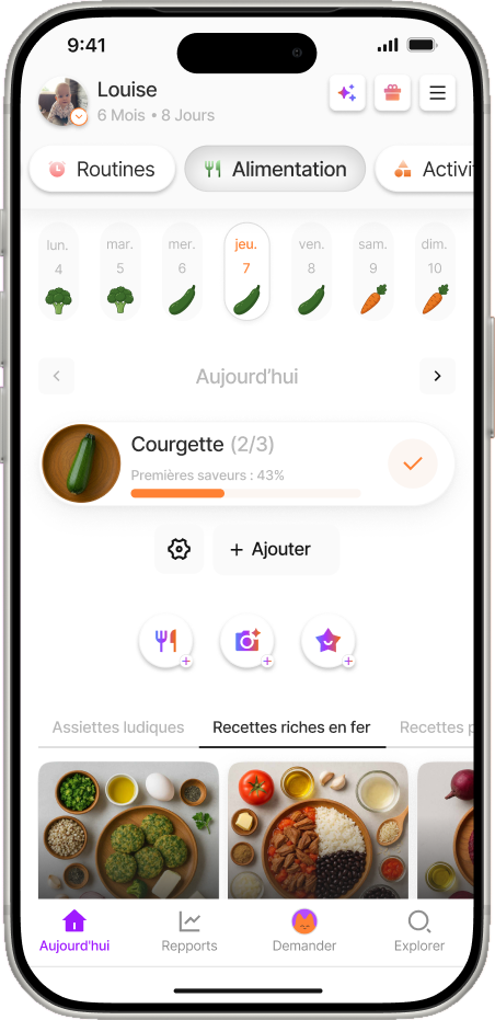 Écran du plan nutritionnel Yuppo Star