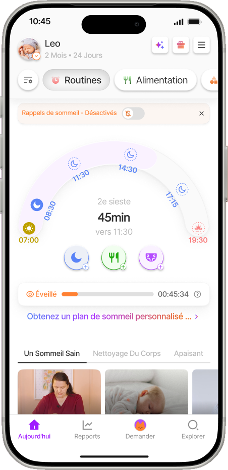 Écran du programme de sommeil adaptatif Yuppo Star
