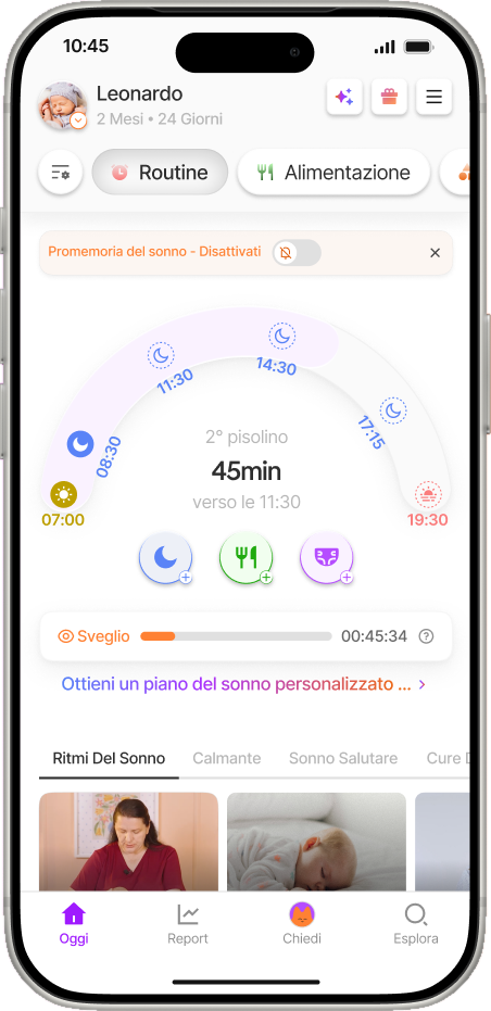 Schermata del programma del sonno adattivo di Yuppo Star